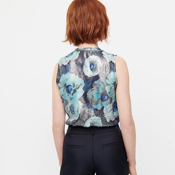 JCrew Ruffle-front top in floral-print jacquard - Picture 2 of 5